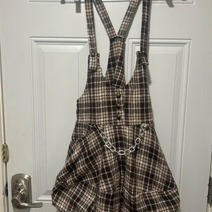 Plaid Pinafore Dress with Chain Detail